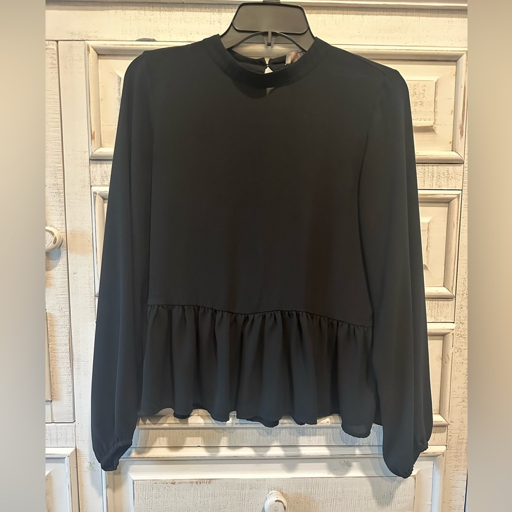 LOFT Black Peplum Blouse XS